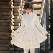 连衣裙女冬季 森女部落甜美卡通刺绣立领A字裙2026新款 小个子长袖