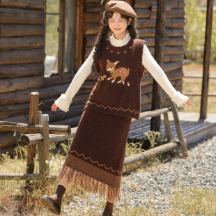 森女部落美拉德宽松圆领卡通针织马甲女2025新款 百搭慵懒秋冬毛衣