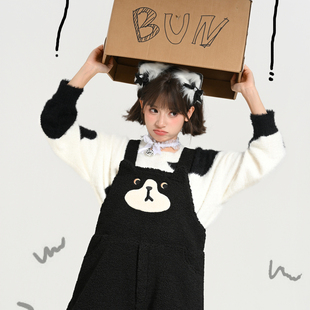 减龄百搭休闲裤 森女部落甜美风可爱猫咪刺绣宽松背带裤 女2025新款