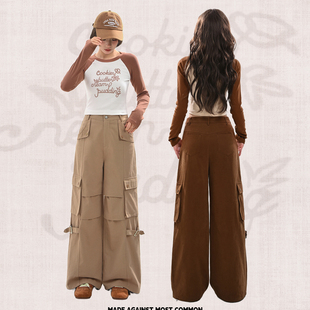 秋冬显瘦纯棉直筒休闲裤 2025新款 女 裤 森女部落纯色宽松阔腿工装