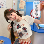 森女部落甜酷风圆领修身 露腰显瘦上衣小熊短袖 T恤女2026初夏穿搭