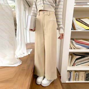 子显瘦冬季 森女部落百搭纯棉垂感高腰休闲裤 裤 纯色宽松窄版 女新款