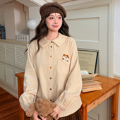 设计感宽松纯棉上衣冬季 森女部落甜美可爱小狗刺绣衬衫 女2026新款