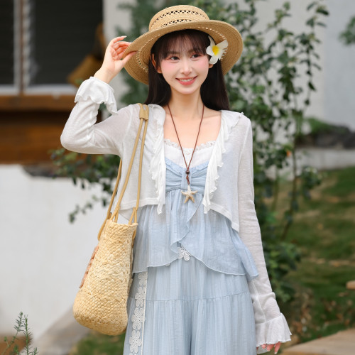 森女部落甜美风纯色百搭设计感短款薄外套女2026新款宽松长袖夏季