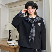 森女部落学院风格 宽松连帽上衣冬 子拼接设计感休闲外套女2026新款