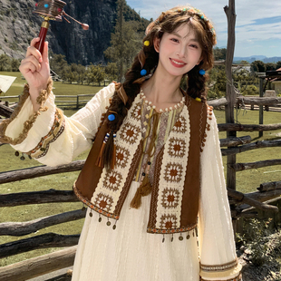 秋季 女2026新款 套装 森女部落波西米亚棕色马甲流苏设计感宽松时尚