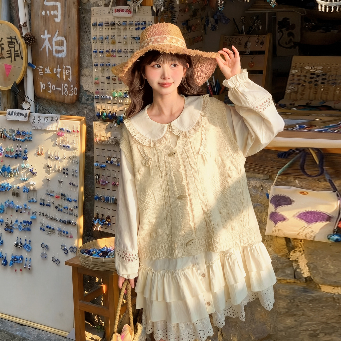 森女部落甜美百搭宽松V领马甲女2026新款设计感软妹叠穿外搭春季