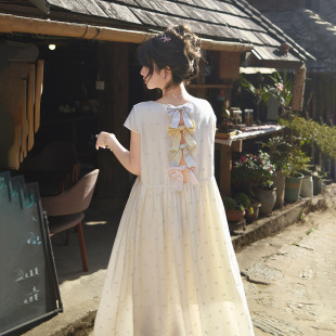 森女部落原创设计感娃娃领连衣裙女2026新款 甜妹碎花宽松长裙夏季