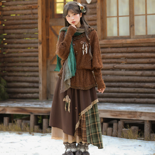 森女部落美拉德套头高领琥珀流光古着感复古针织衫 毛衣秋 女冬新款