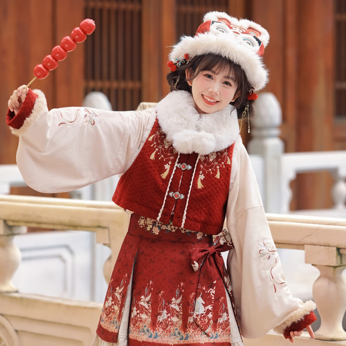 森女部落新年红国风加绒重工刺绣马甲女2026新款新中式背心套装冬