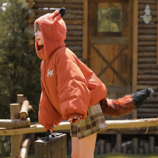 森女部落甜美风设计感狐狸立耳连帽棉服女2025新款 百搭宽松外套冬