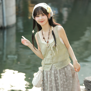 森女部落原创森系文艺民族风吊带背心吊带两件套叠穿度假风夏季 女
