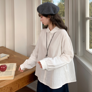 娃娃领宽松上衣春季 森女部落甜美简约纯棉百搭落肩衬衫 女2026新款