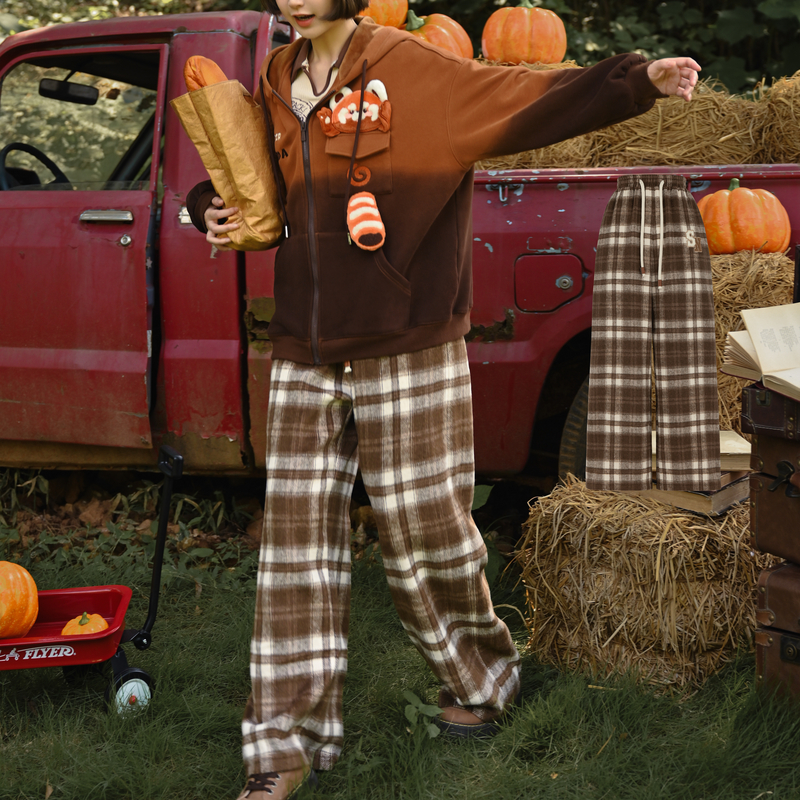 森女部落复古美拉德格子休闲裤女秋2025冬新款宽松百搭高腰阔腿裤