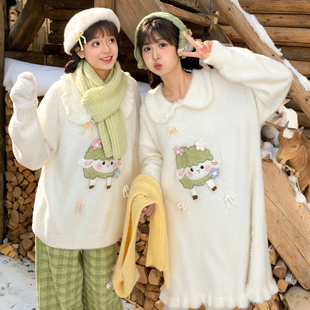 女装 森女部落原创可爱小羊羔娃娃领长款 毛衣裙冬2025年春秋新款