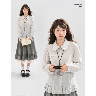 上衣 女2025秋冬纯棉娃娃领设计感宽松长袖 森女部落学院风格 子衬衫