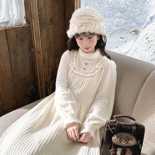 百搭大裙摆A字裙冬季 森女部落韩系温柔风半高领长袖 连衣裙女新款