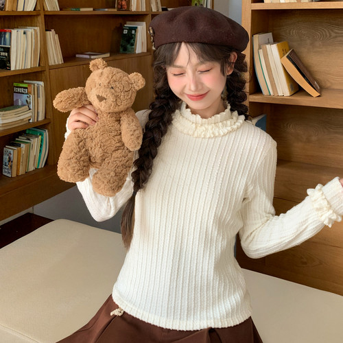 甜美白色修身可外穿打底衫女秋冬