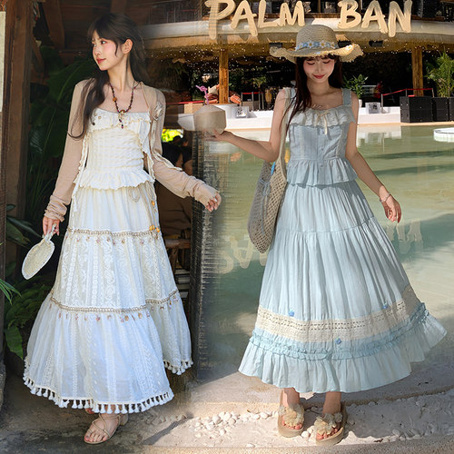 森女部落波西米亚度假风吊带/背心/开衫/半身裙套装三件套