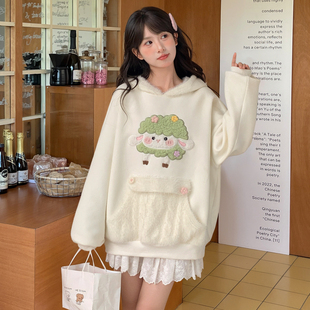 森女部落甜美风可爱小羊刺绣连帽卫衣女2026新款长袖宽松上衣秋季