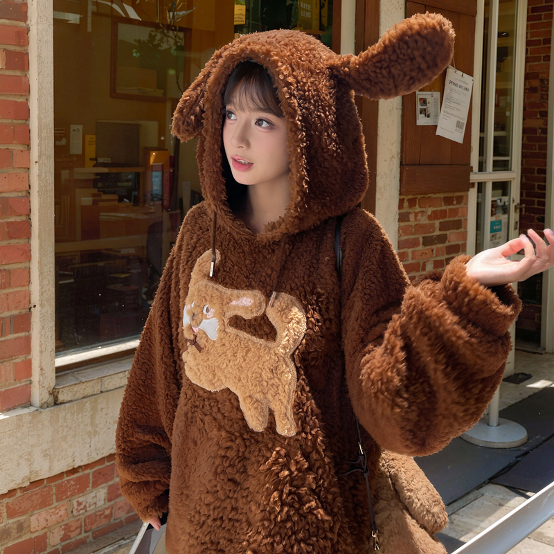 森女部落原创萌趣小狗绒衫立体耳朵卫衣宽松2025年秋冬新款女装
