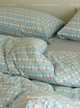 DAISYHOME卡通治愈小狗蓝色针织棉100全棉软糯亲肤母婴裸睡四件套
