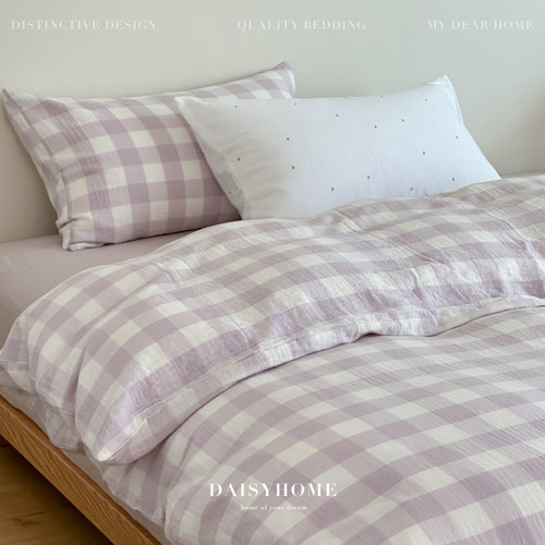 DAISYHOME春夏紫色格子ins风全棉双层纱敲柔软四季床单四件套床品