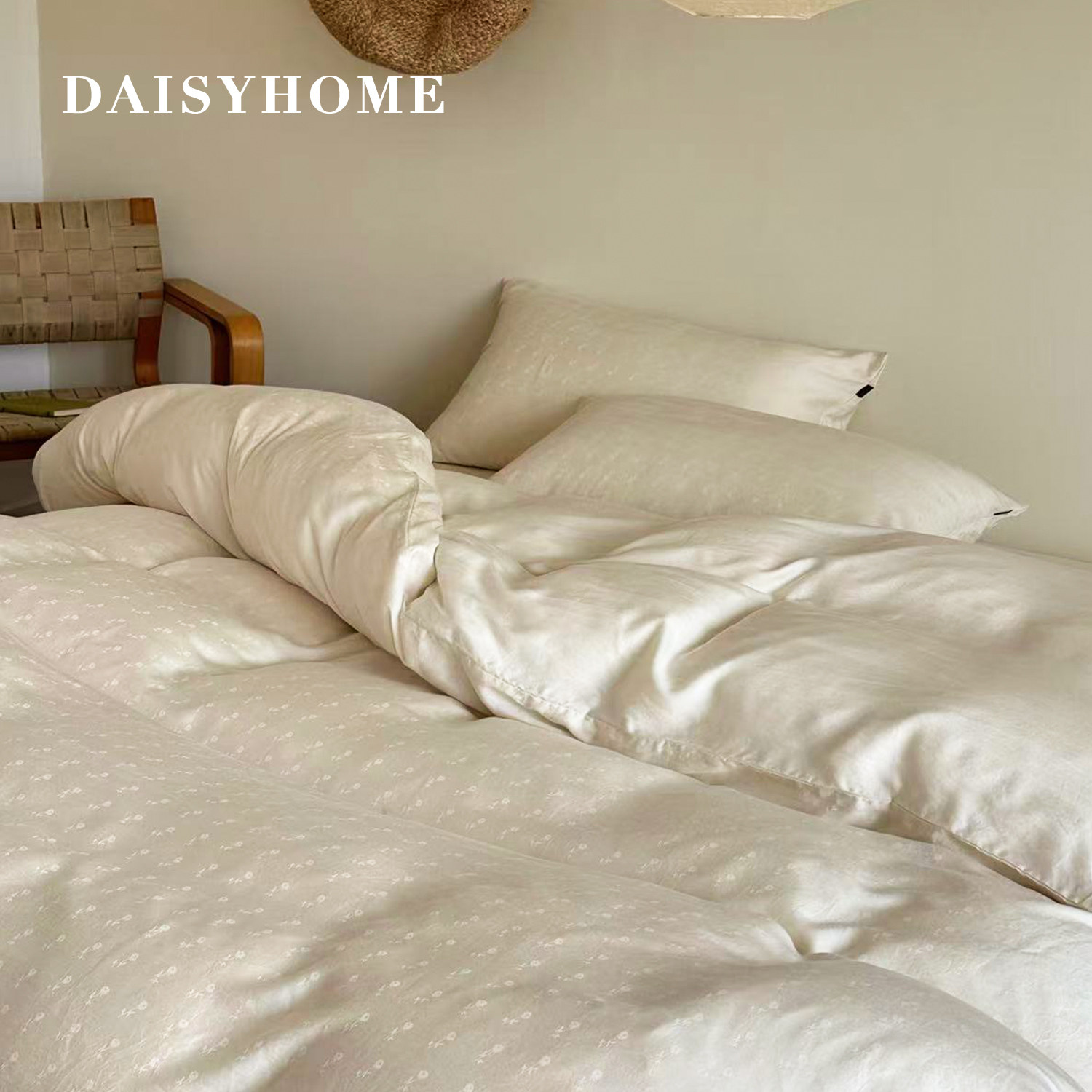 DAISYHOME80s超细旦兰精水洗天丝白玉色提花轻奢高级感床单四件套,床上用品,床品套件/四件套/多件套,淘宝优惠券,粉丝福利购,淘宝优惠卷