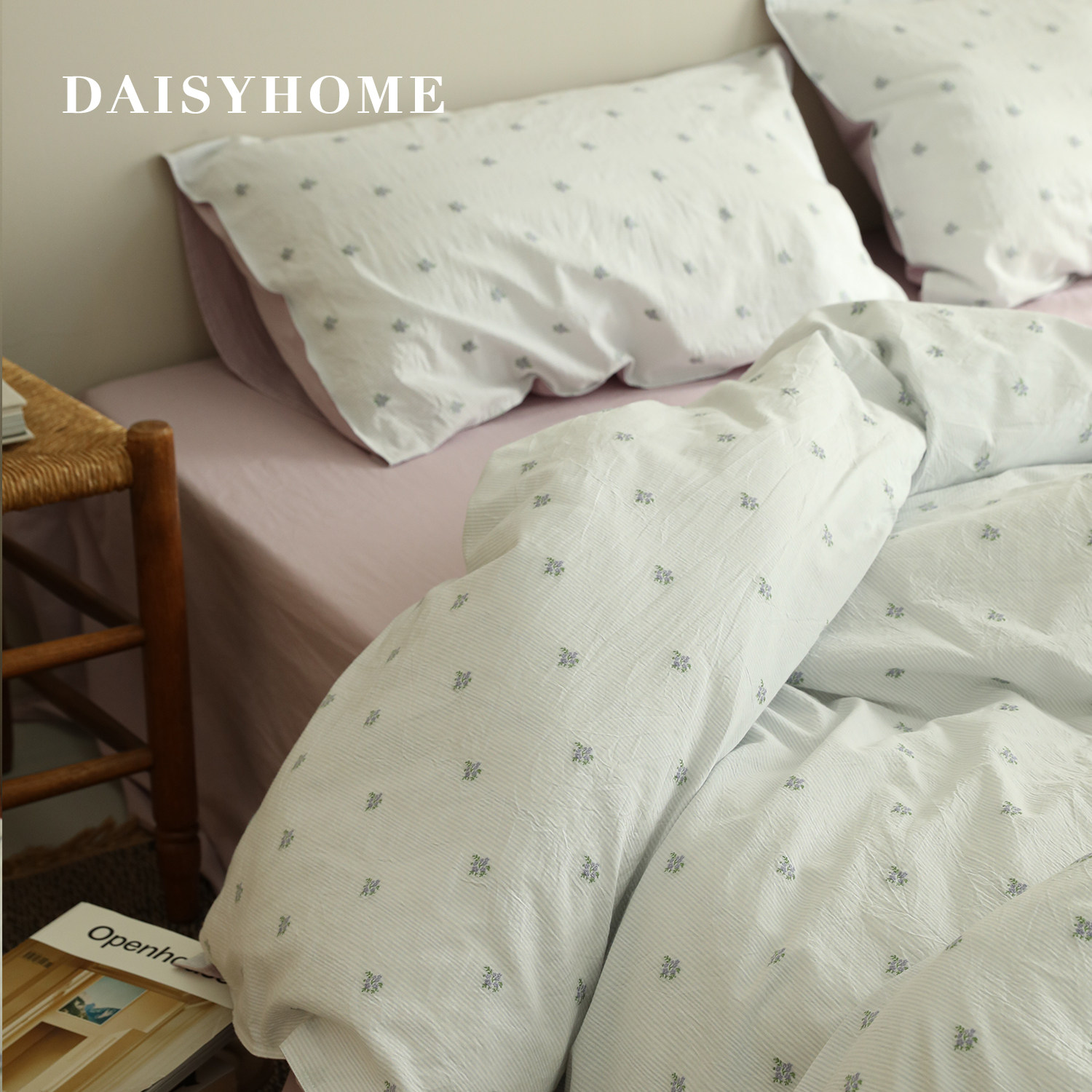 DAISYHOME2026清新原创柔感双拼纯棉蓝紫小花草莓提花床上四件套