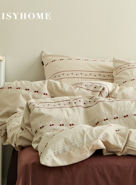 DAISYHOME樱桃点点中古风秋冬100纯棉磨毛条纹提花轻奢床单四件套