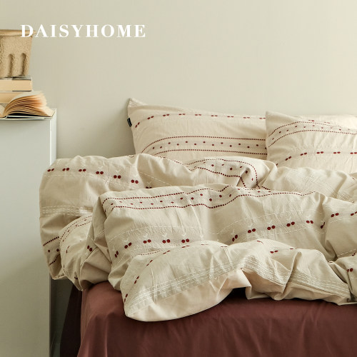 DAISYHOME樱桃点点中古风春秋100纯棉磨毛条纹提花轻奢床单四件套