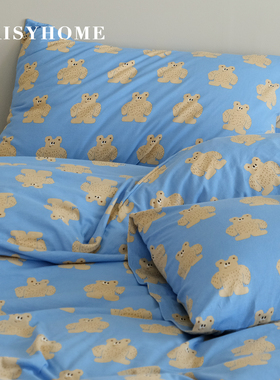 DAISYHOME呆呆熊趣味卡通针织棉100全棉母婴裸睡床单笠被套四件套