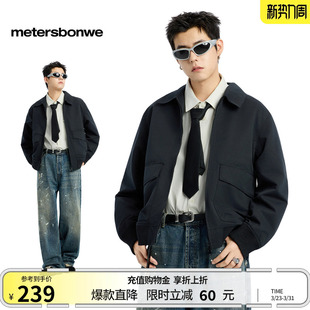 工装 翻领宽松简约休闲黑色开衫 外套潮 春新款 美特斯邦威夹克男士