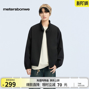 美特斯邦威夹克男春新款 潮流舒适百搭休闲黑色拉链立领基础外套