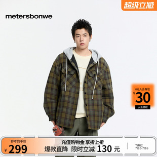 美特斯邦威棉服男冬季新款时尚潮流轻薄舒适连帽格子纯棉衬衫外套