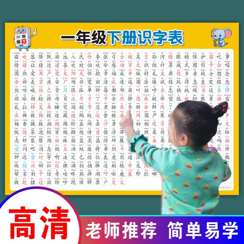 一二年级语文上册下册认字生字识字表挂图人教版小学生拼音墙贴全