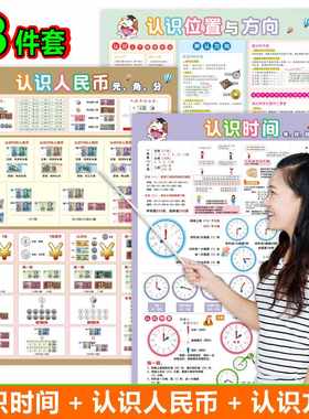 认识时间和钟表挂图位置方向幼儿园大班早教启蒙学习墙贴一二年级
