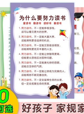 儿童学生自律家训家规给孩子立规矩励志教育努力读书挂图墙贴全套