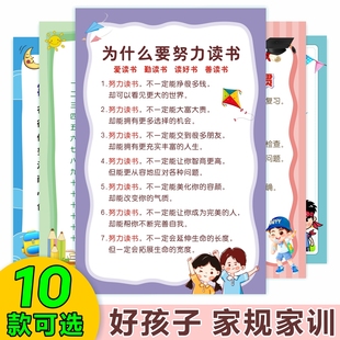 儿童学生自律家训家规给孩子立规矩励志教育努力读书挂图墙贴全套