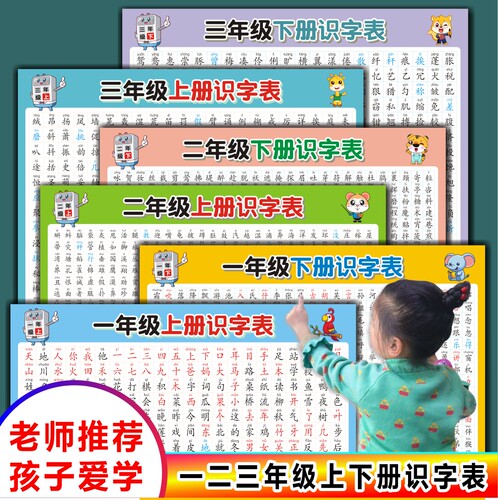 一二三年级上下册识字表墙贴挂图表语文生字表认字同步人教版拼音