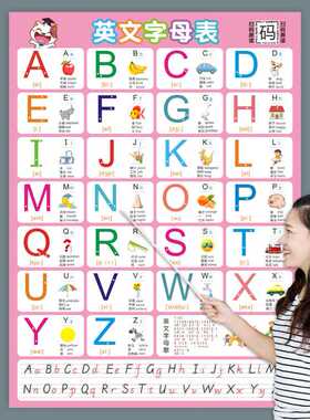 儿童26个英语英文字母表墙贴挂图小学二十六个abcd大小写扫码发音