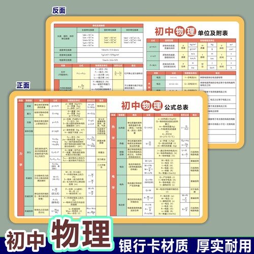 初中物理知识点卡片公式大全单位换算数学化学汇总归纳速记总结卡