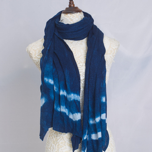 掌染草草木染古法蓝染扎染麻针织围巾长款2025冬原创披肩男女款