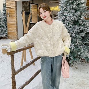 主推现货 羽绒服2025 米白色重工亮片新中式
