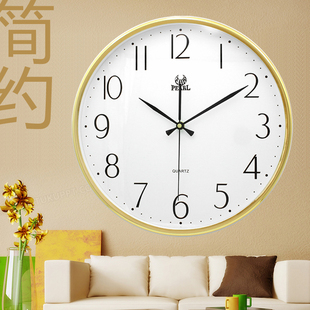 明珠星钟表现代客厅简约挂钟金色时尚 挂表儿童卧室静音时钟14英寸