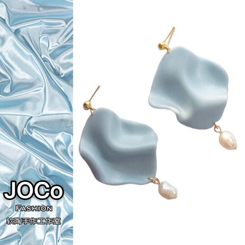 JOCo Fashion原创设计珠光丝绸观感手工软陶珍珠耳环镀金925银针