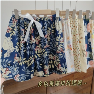 家居日常随心穿 高腰碎花短裤 女士薄款宽松休闲棉绸三分裤可外穿
