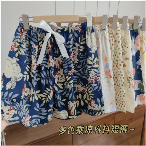 家居日常随心穿 高腰碎花短裤 女士薄款宽松休闲棉绸三分裤可外穿