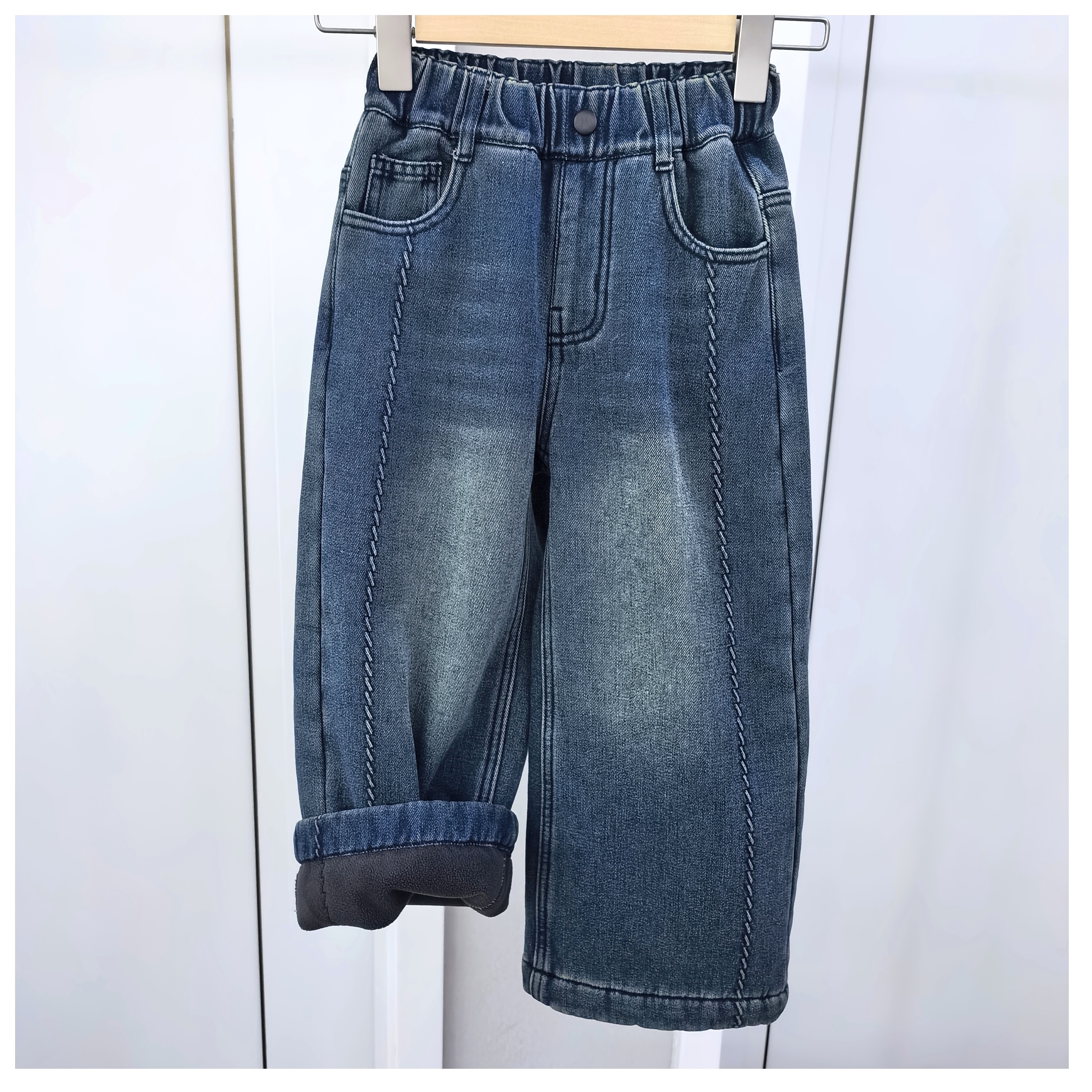 升级加绒加厚款！110-170码女童冬季加绒软牛仔直筒裤 阔腿厚长裤