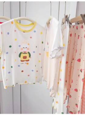 超舒服！120-170女童夏季短袖上衣七分裤家居睡衣套装 兰精莫代尔